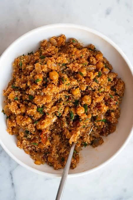 Healthy quinoa bowl with roasted vegetables and avocado